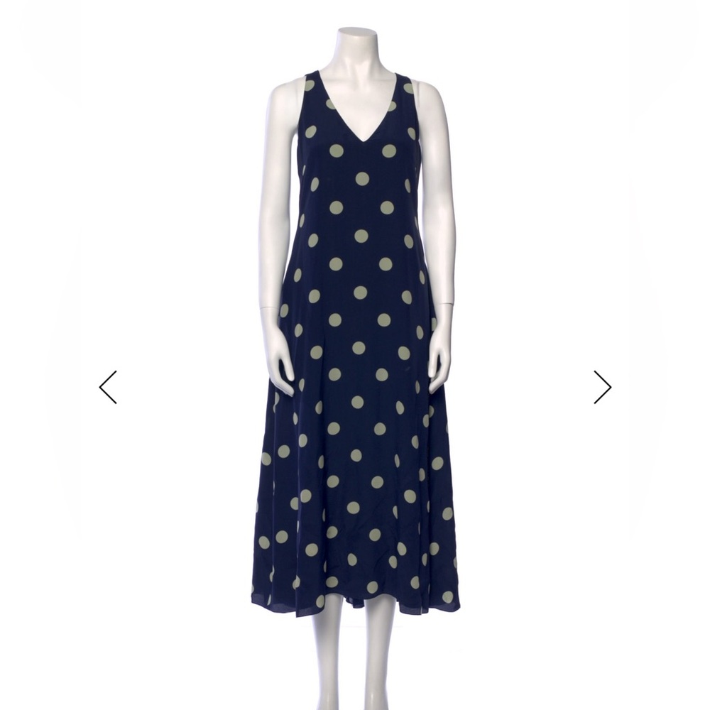 Ralph Lauren Purple Label Navy Polka Dot V‑Neck Midi Dress